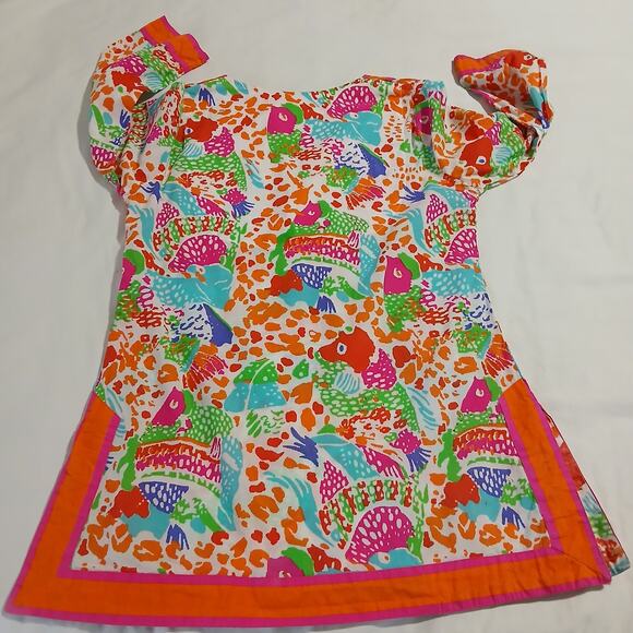 Gretchen Scott XS Bright Colors Tropical Fish 100% Cotton 3/4-Sleeve Tunic - Picture 10 of 16